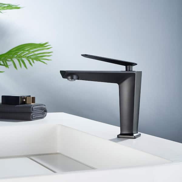 GIVING TREE NOBLE Single Handle Sink Faucet Mid Arc Single Hole Bathroom Faucet with Integral Deckplate in Matte Black