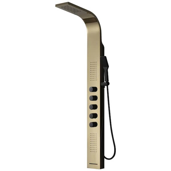 BWE 2-Jet Modern Shower Panel Tower System with Rainfall Shower Head, Tub Spout and Shower Wand in Black Gold