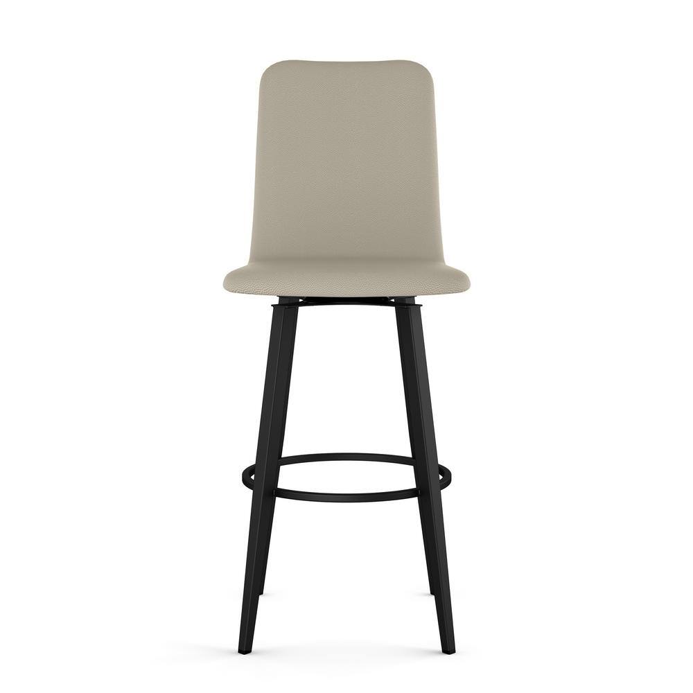 Greige Faux Leather Swivel Counter Stool with Black Metal Frame