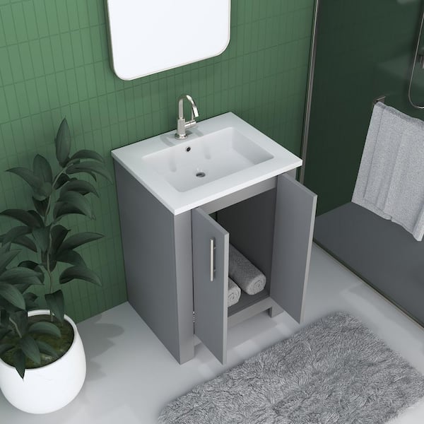 Austin 24 in. W x 20 in. D Bath Vanity in Gray with Acrylic Vanity Top in White with White Basin