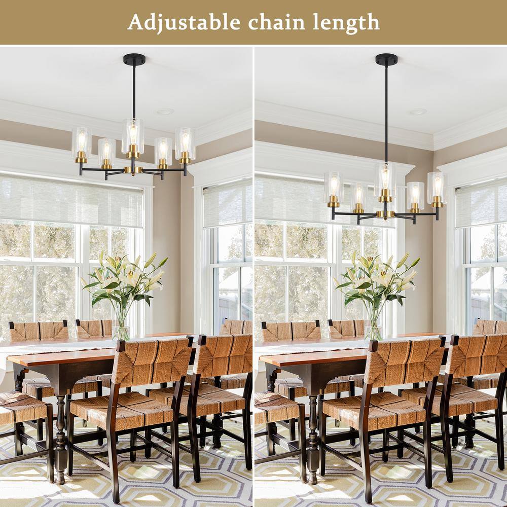 Gold and Clear Glass 5-Light Kitchen Island Chandelier
