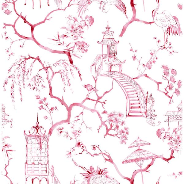A-Street Prints Serena Pink Rasberry Chinoiserie Matte Non Woven Wallpaper Sample