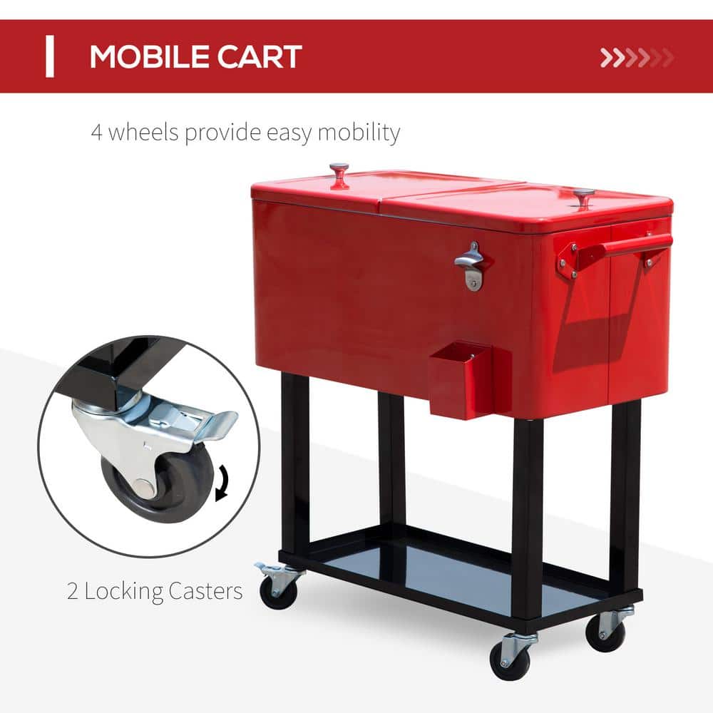 Ruby Red Metal Rolling Outdoor Cooler with Wheels