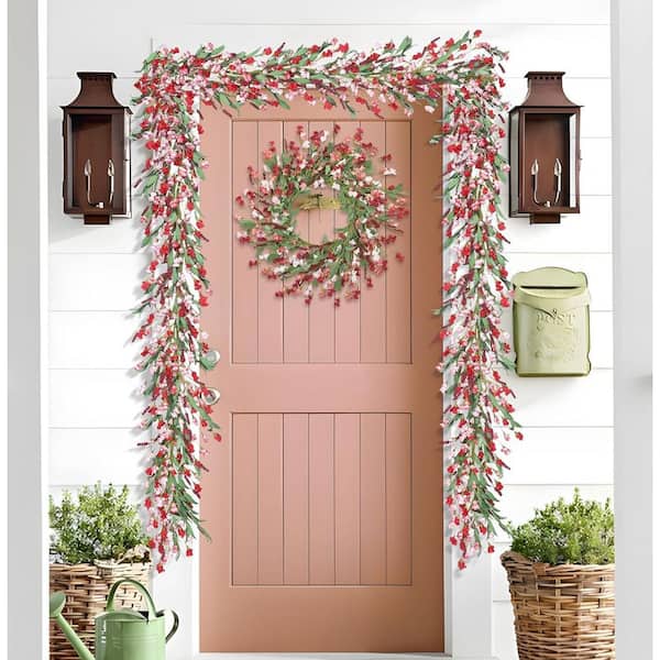 6 ft. Red Artificial Carnation Garland for Indoor Outdoor Home
