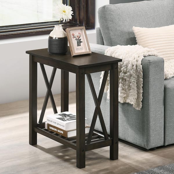 Morvain 11.88 in. Dark Gray Rectangle Wood Top End Table