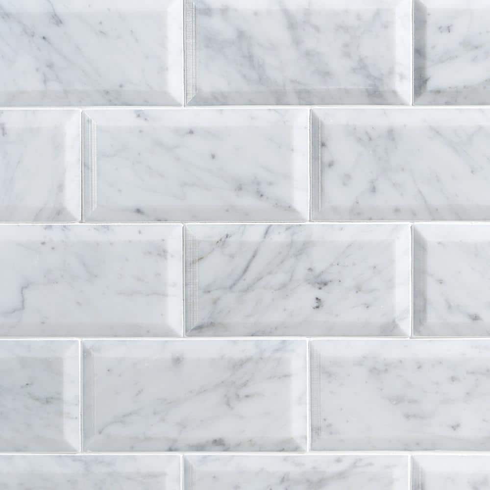 ivy hill tile white carrara beveled 3 in x 6 in x 9mm polished marble subway tile 40 pieces 5 sq ft box ext3rd100389 the home depot