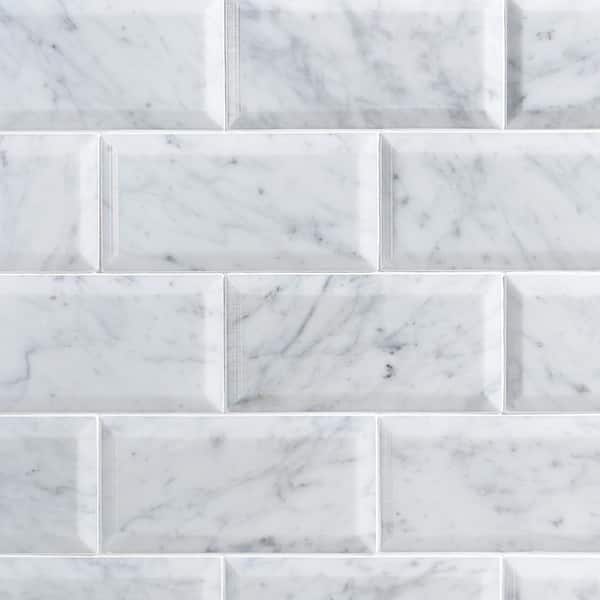 Ivy Hill Tile White Carrara Beveled 3 in. x 6 in. x 9mm Polished Marble Subway Tile (40 pieces / 5 sq. ft. / box)