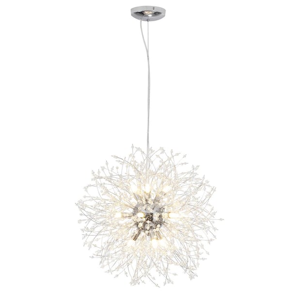 ADSENSTY 12-Light Dimmable Chrome Modern Crystal Dandelion Firework Sputnik Sphere Chandelier for Room with no Bulbs Included