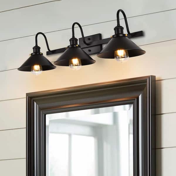 Modern Farmhouse 30.3 in. 3 lights Black Cone Dimmable Bathroom Vanity Light