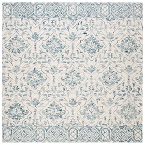 Dip Dye Blue/Ivory Doormat 3 ft. x 3 ft. Border Floral Medallion Square Area Rug