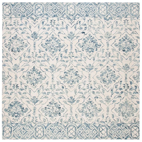 Dip Dye Blue/Ivory 9 ft. x 9 ft. Border Floral Medallion Square Area Rug