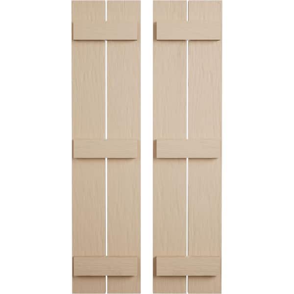 Ekena Millwork 11.5 in. x 70 in. Timberthane Polyurethane 2-Board Spaced Board-n-Batten Rough Sawn Faux Wood Shutters Pair