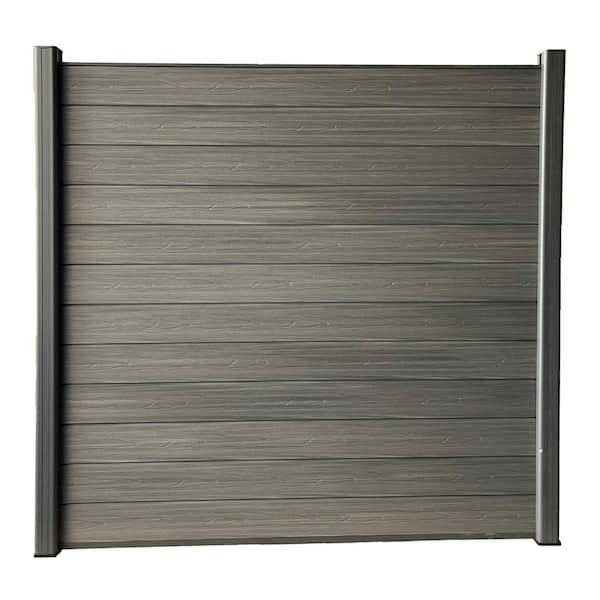LH EP Complete Kit 6 ft. x 6 ft. Wood Grain Castle Gray WPC Composite Fence Panel w/Bottom Squared Holders Post Kits (1 set)