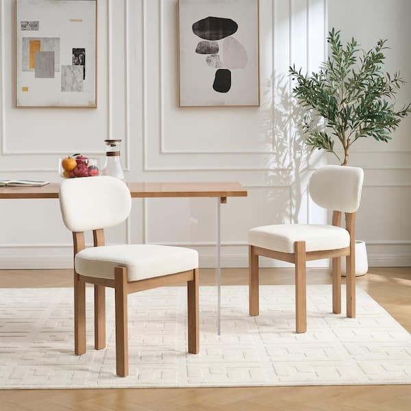 Norseman Farmhouse Beige+Nature Fabric Upholstered Dining Chairs with Wood Legs, (Set of 2)