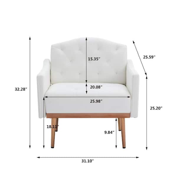 White PU Faux Leather Upholstered Accent Arm Chair Leisure Tufted Single Sofa