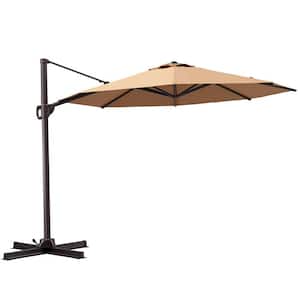 11 ft. x 11 ft. Outdoor Round Heavy-Duty 360° Rotation Cantilever Patio Umbrella in Tan