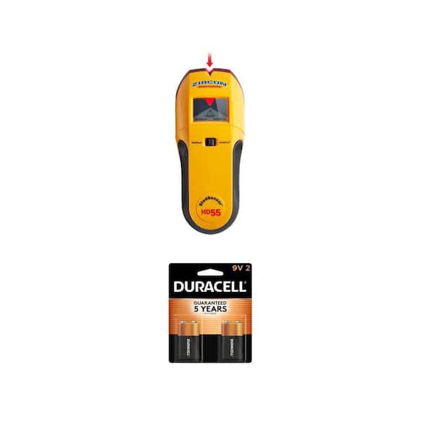 StudSensor HD55 Stud Finder and Duracell Coppertop 9V Battery, 2-Pack Combo