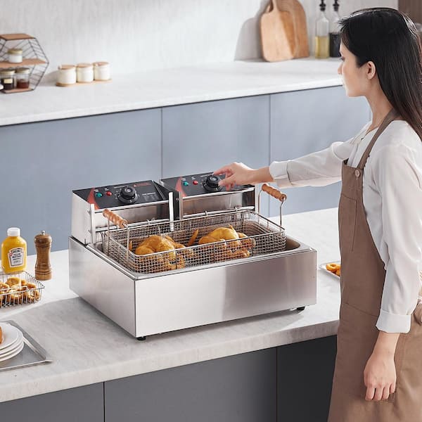 Capacity 18Qt. Silver Commercial Deep Fryer with 3 Removable Baskets, 3000W Turkey Fryer, for Kitchen Restaurant Use