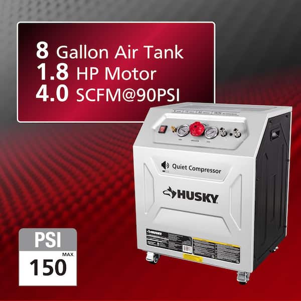 8 Gal. 150 PSI Electric Oil-Free Quiet Workshop Air Compressor in Sound Insulated Cabinet with 2-Quick Couplers