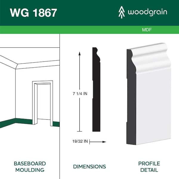 Woodgrain Millwork WG 1867 19/32 in. x 7-1/4 in. Primed MDF