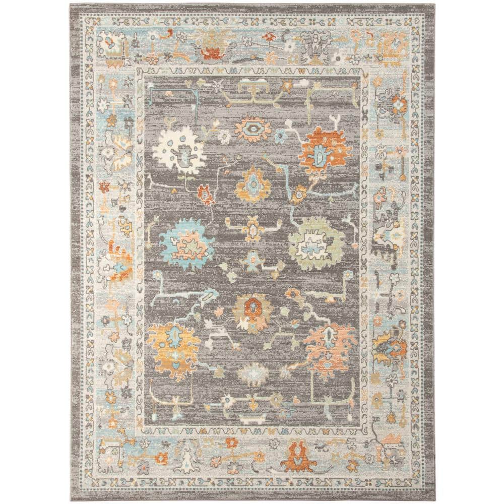 Rectangular Gray 5' x 7' Stain-Resistant Synthetic Area Rug