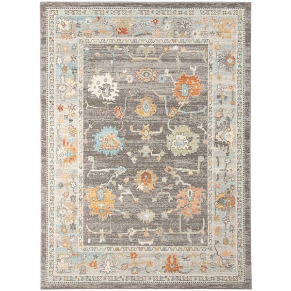 Amer Rugs Bohemian Lin Taupe/Orange 5 ft. 1 in. x 7 ft. 6 in. Bordered Indoor/Outdoor Area Rug