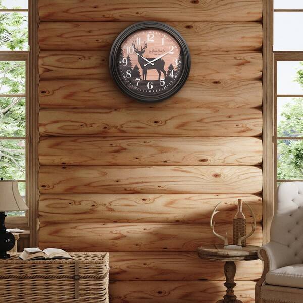 La Crosse Clock 15.75 in. Indoor/Outdoor Brown Northwoods Deer