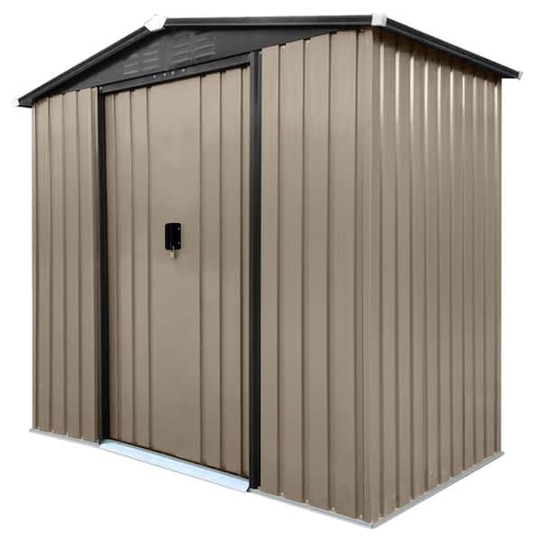 6 ft. W x 4 ft. D Brown Outdoor Metal Storage Shed with Lockable Sliding Doors Sloped Roof Tool Shed House(24 sq. ft.)