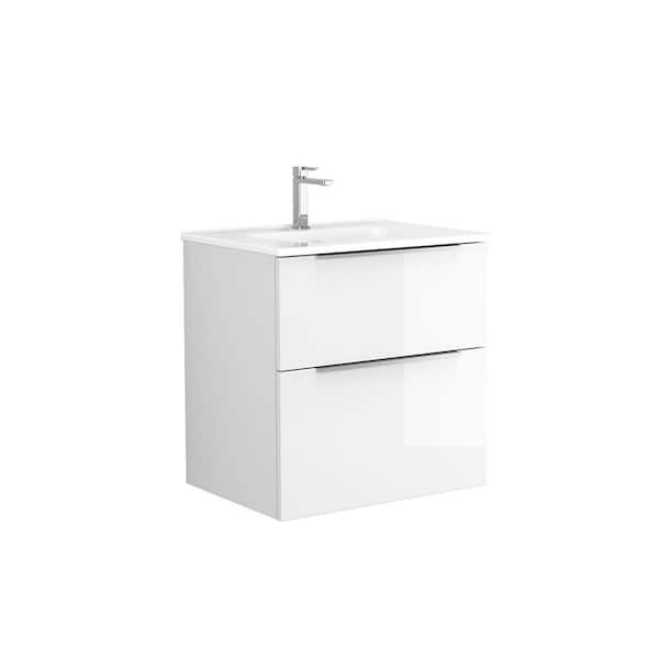 WS Bath Collections Dalia 24 in. W x 18.1 in. D x 23.8 in. H Single Sink Wall Mounted Bath Vanity in Gloss White with White Ceramic Top