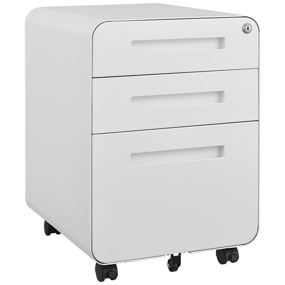 3-Drawer White Mobile File Cabinet