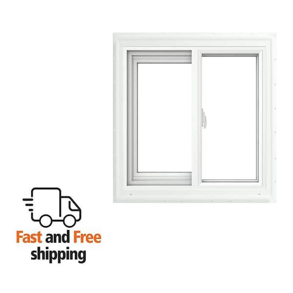 V-2500 Series 35.5 in. W x 23.5 in. H Left-Handed White Vinyl Low-E Sliding Window w/ Brickmould Nail Fin Frame