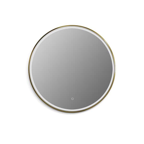 Altair Palme 32 in. W x 32 in. H Small Round Aluminum Framed LED Lighting Wall Bathroom Vanity Mirror in Brushed Gold