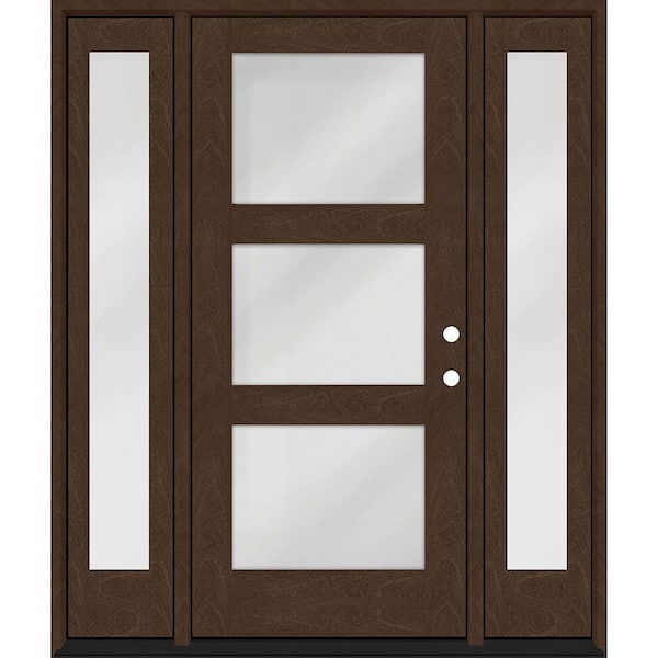 Steves & Sons Regency 64 in. x 80 in. Modern 3Lite Equal Clear Glass LHIS Hickory Mahogany Fiberglass Prehung Front Door w/Db 12 in.SL