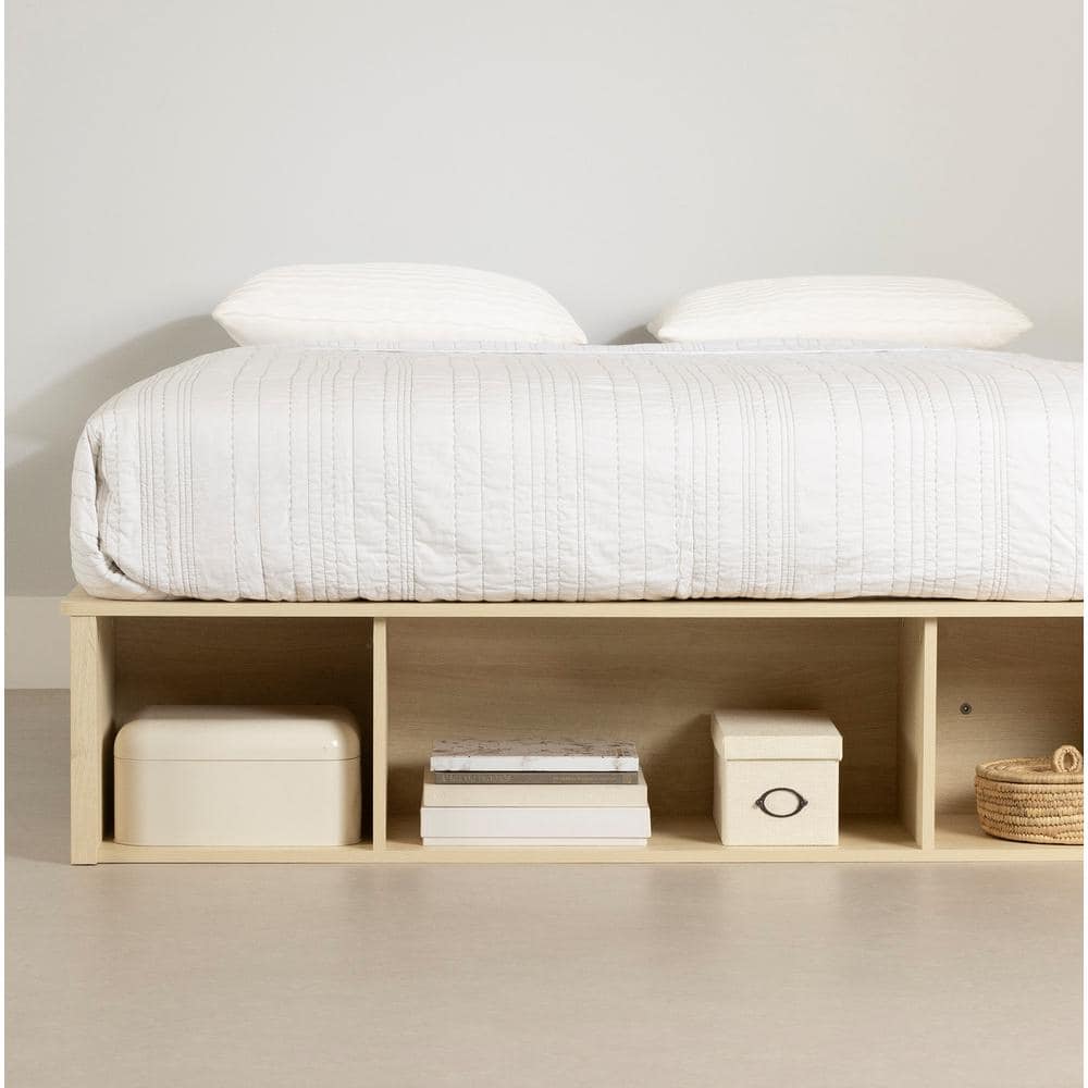 Bleached Oak Full Captain's Bed with Storage and Wicker Baskets