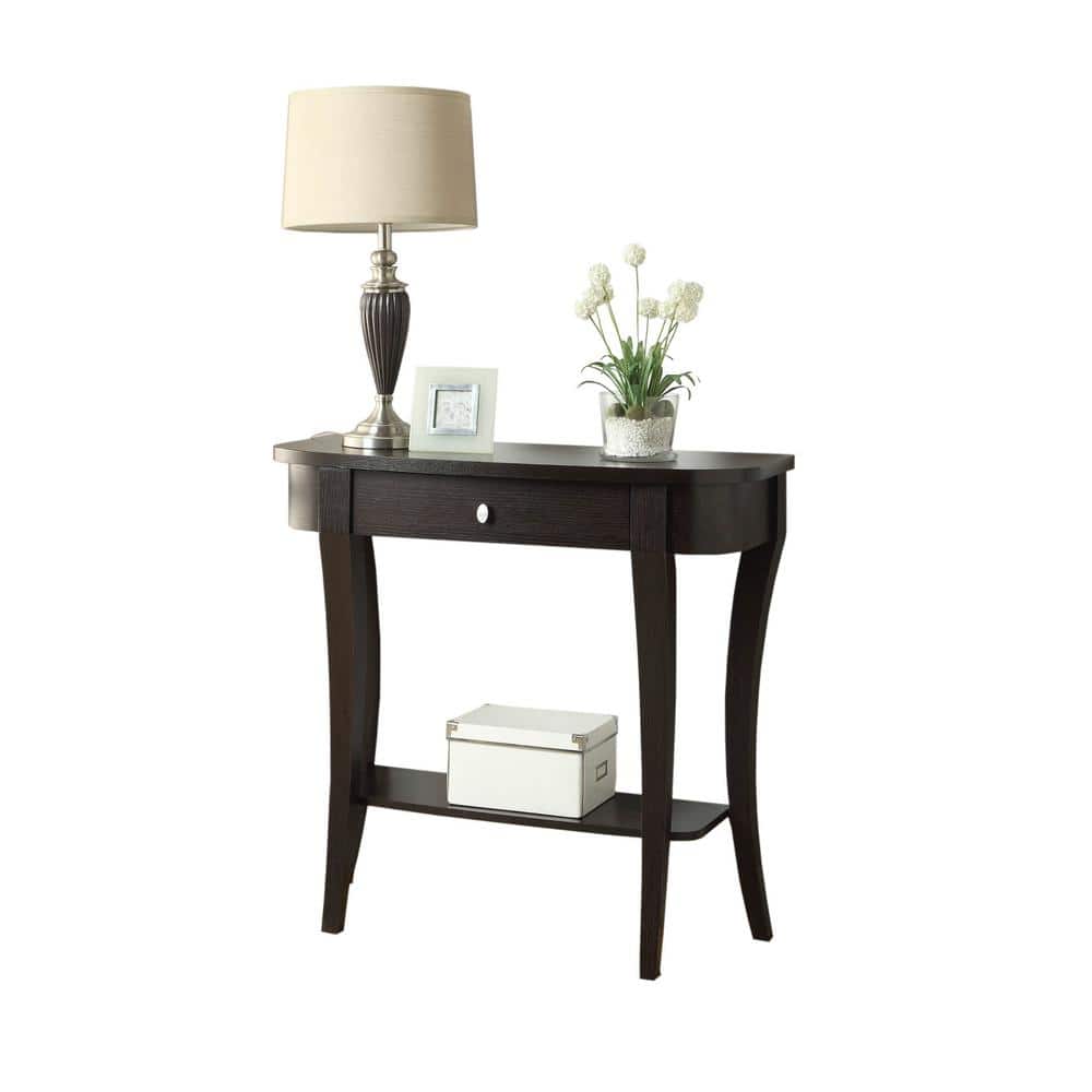 Espresso Wood Console Table with Storage and Shelf