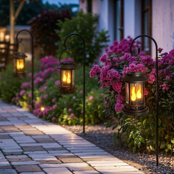 hcman 6-Pack Outdoor Solar Lantern, Flickering Decorative Lantern
