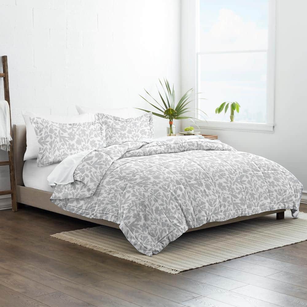 Twin Light Gray Microfiber Down Alternative Reversible Bedspread Set