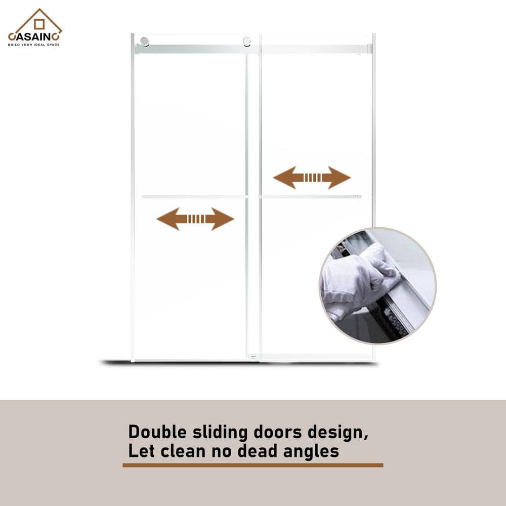 Chrome Frameless Double Sliding Shower Door with Clear Glass