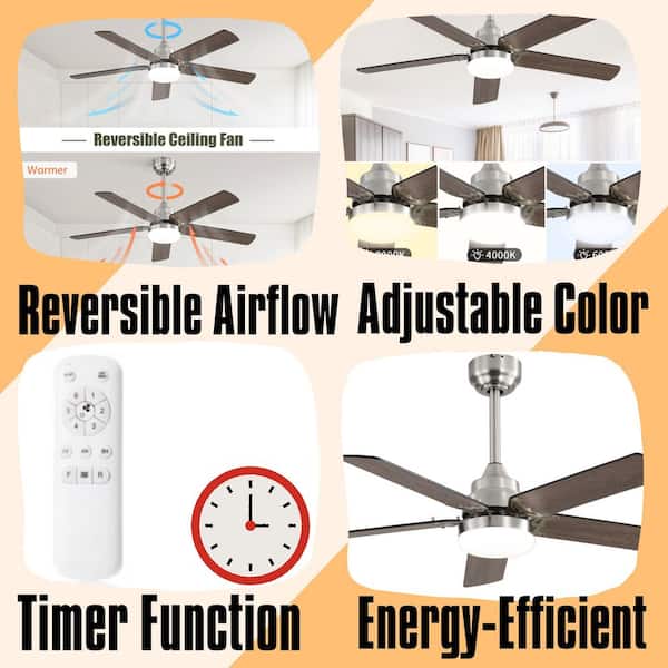 42 in. Ceiling Fan 5 Blades Noiseless Reversible Dc Motor Remote Control With Led Light