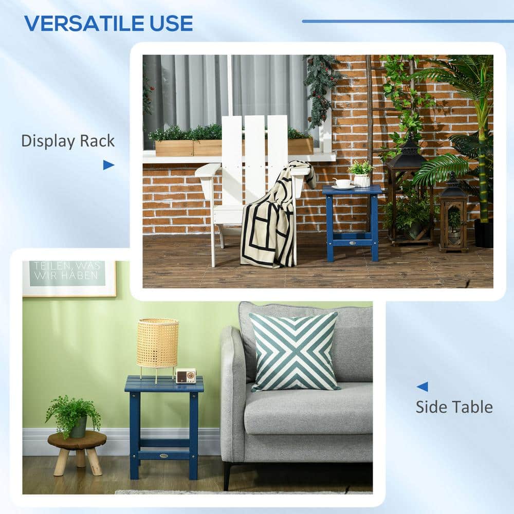 Blue HDPE Square Outdoor End Table, Weather Resistant