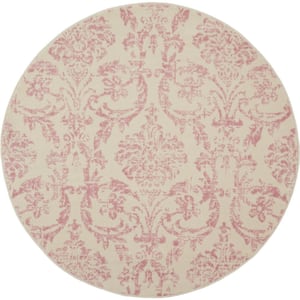 Jubilant Ivory/Pink 5 ft. x 5 ft. Persian Vintage Round Area Rug