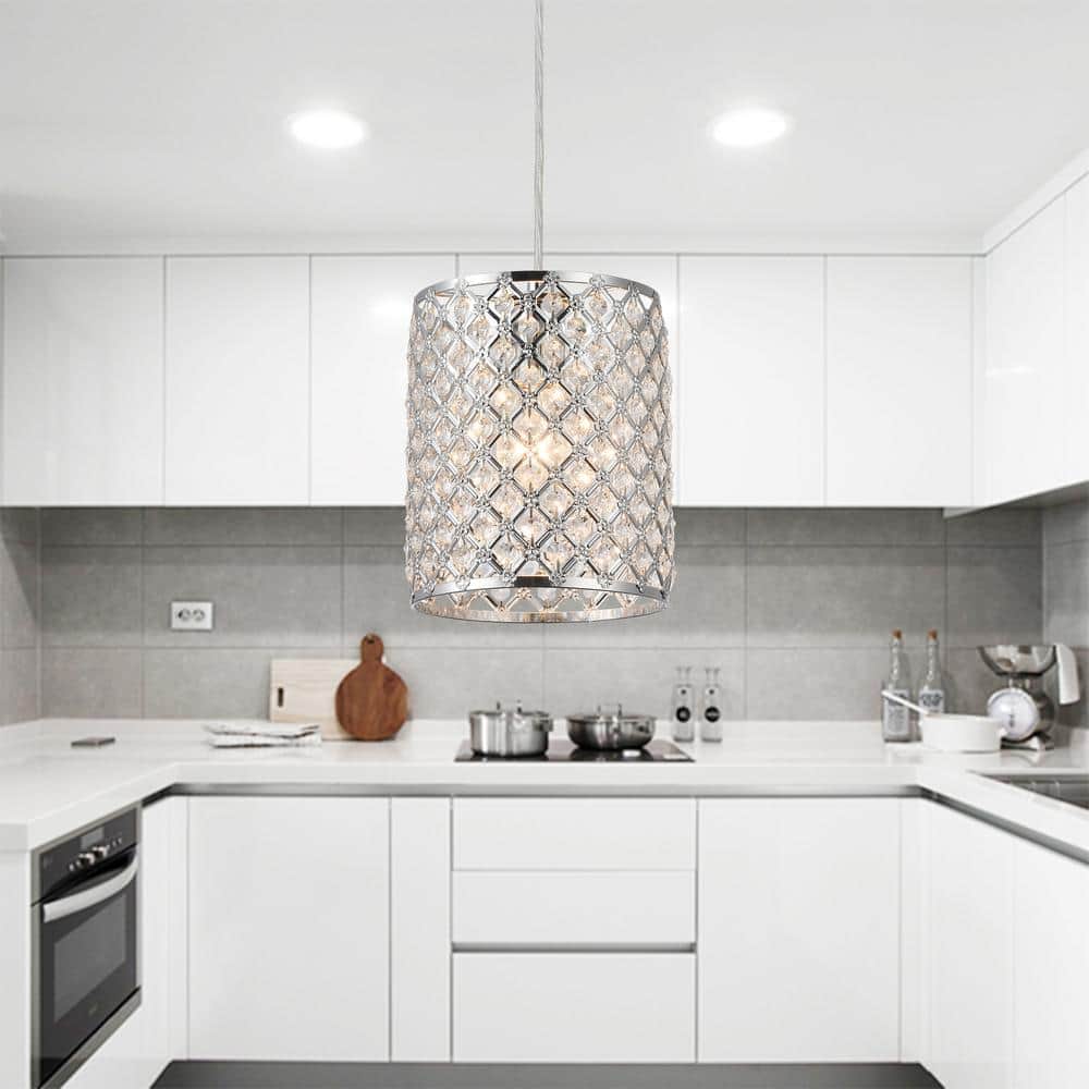Botvi Chrome Crystal Drum Pendant Light 9"x11"