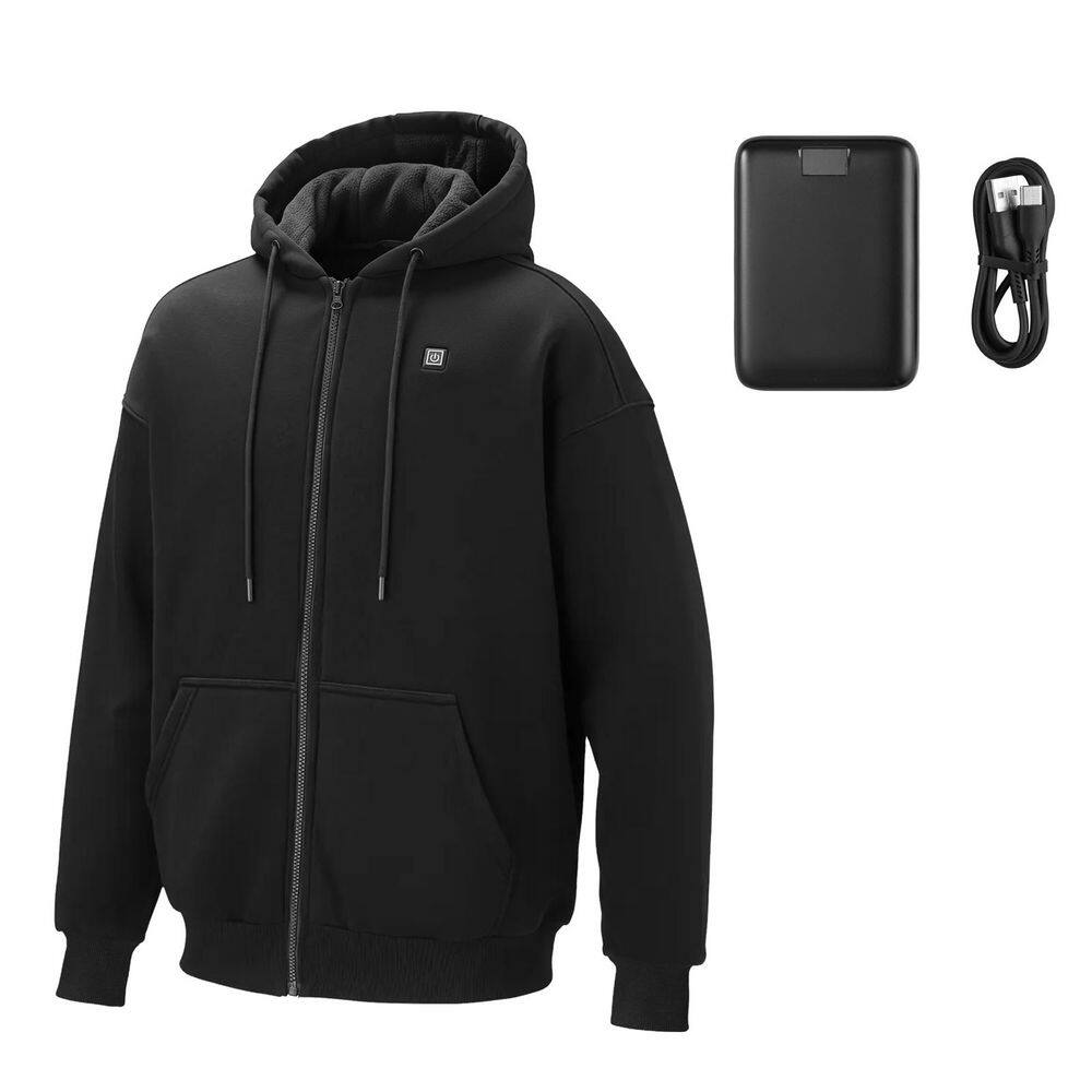 Black Heated Jacket Hoodie for Men Women, Heated Sweatshirt Unisex Full-Zip with 16000mAh Power Bank Pack, 2025 update price history on PriceWatchPro