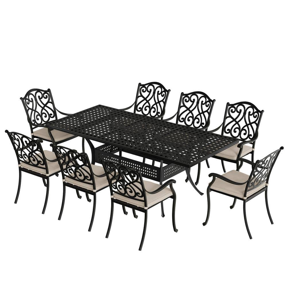 Mondawe 9-Piece Black Cast Aluminum Patio Outdoor Dining Set with ...