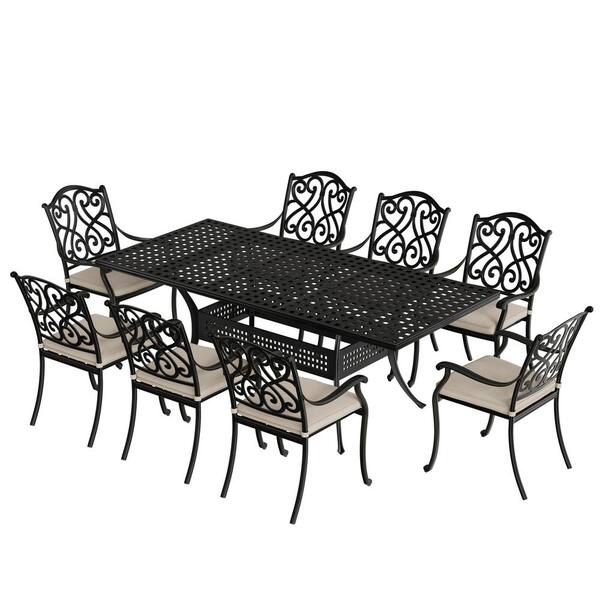 Mondawe 9Piece Black Cast Aluminum Patio Outdoor Dining Set with