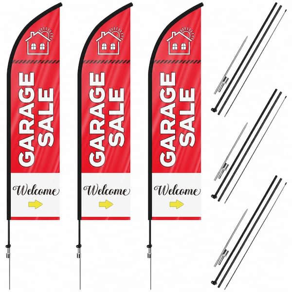 3 Set Feather Flags Kit Aluminum Alloy Warp Knitted Fabric Outdoor Garage Sale Signs with Poles Stakes Bags