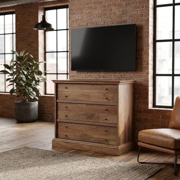 sauder brown dresser Sindoori Mango 36.5 in. Wide Chest of Drawers, 3 Drawers white long sleeve dress color-orange COLOR:Brown Engineered Wood.