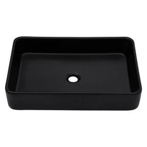 Lordear Porcelain Vanity Sink Ceramic Vessel Rectangular Modern Black Bathroom Sink (24-in X 16-in) LD-LMP18006-B At