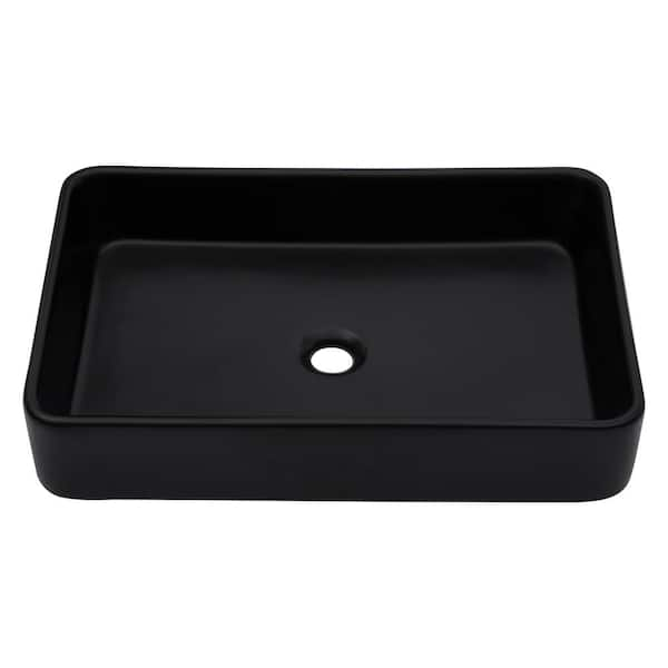 Logmey 24 in. W x 16 in. D Rectangle Black Ceramic Bathroom Vessel Sink ...