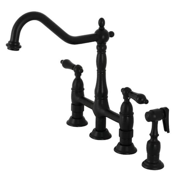 Kingston Brass Duchess 2-Handle Bridge Kitchen Faucet with Side Sprayer in Matte Black